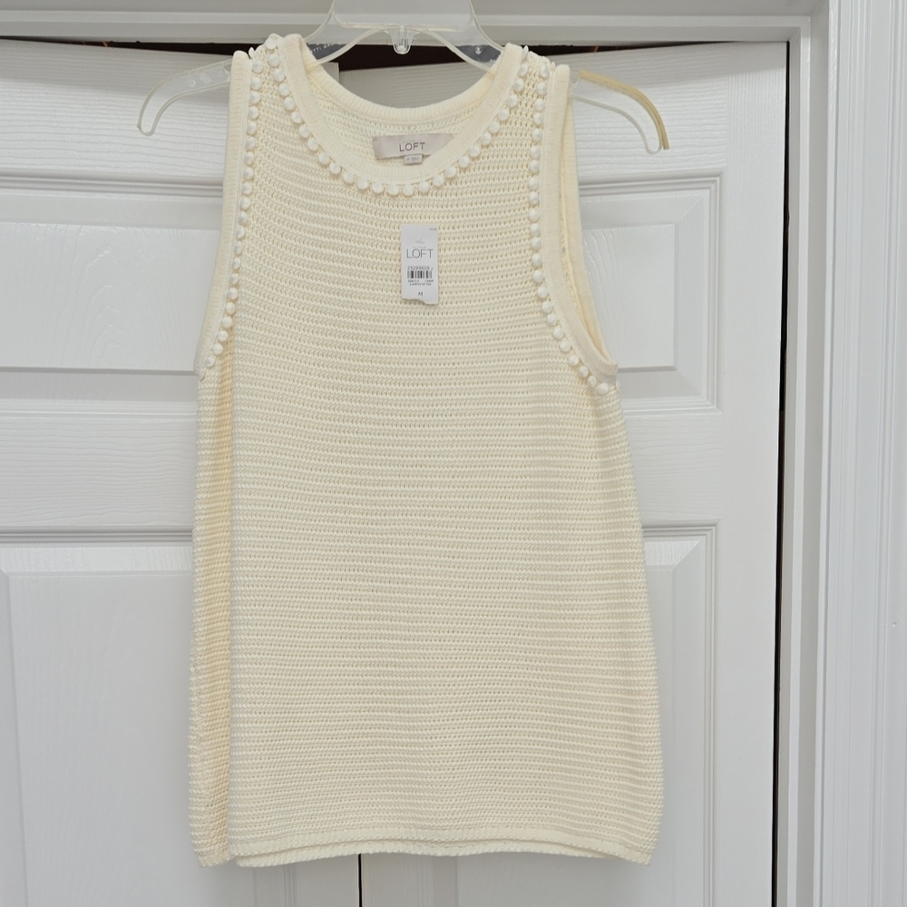 LOFT Ivory Textured Sleeveless Top